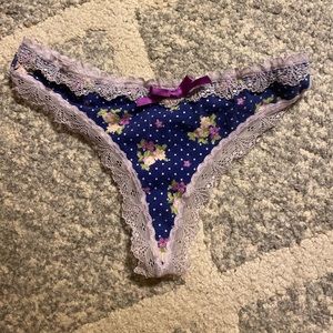 Purple Navy Blue Lace Thong